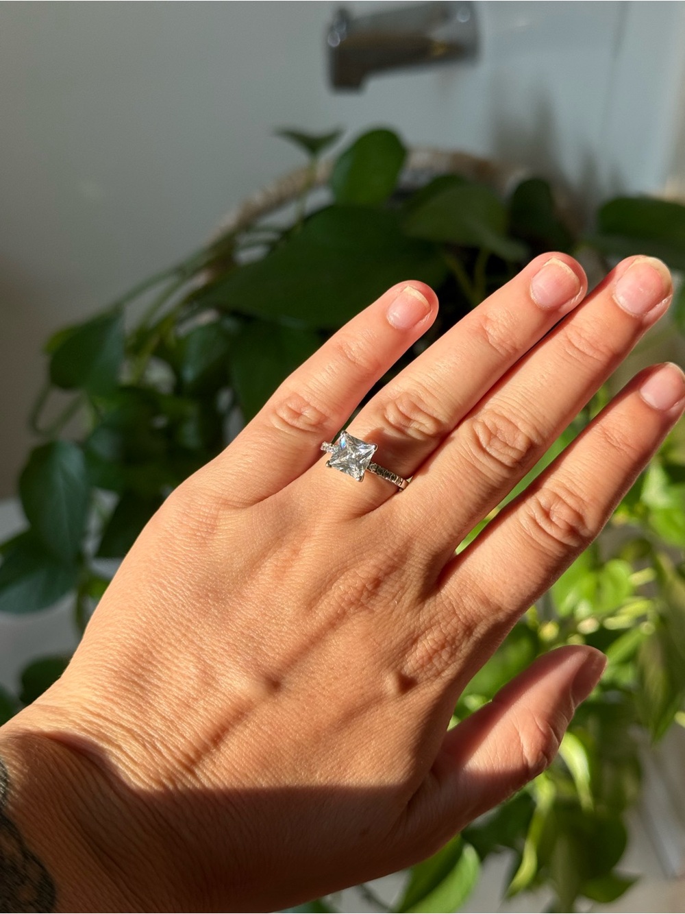 Princess Cut Silver Engagement Ring with moissanite Stone - Women Jewelry